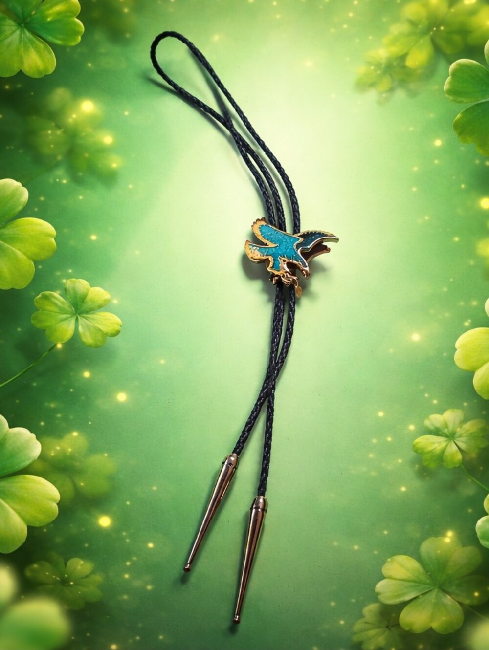 Vintage Eagle Bolo Tie – Turquoise Style Western Necklace – Cowboy Southwestern
